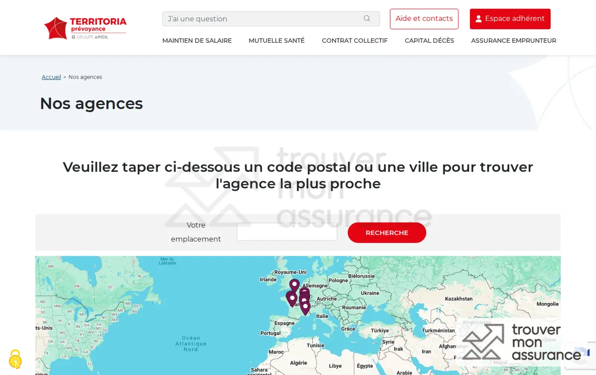 Capture : Nos agences - TERRITORIA prévoyance
